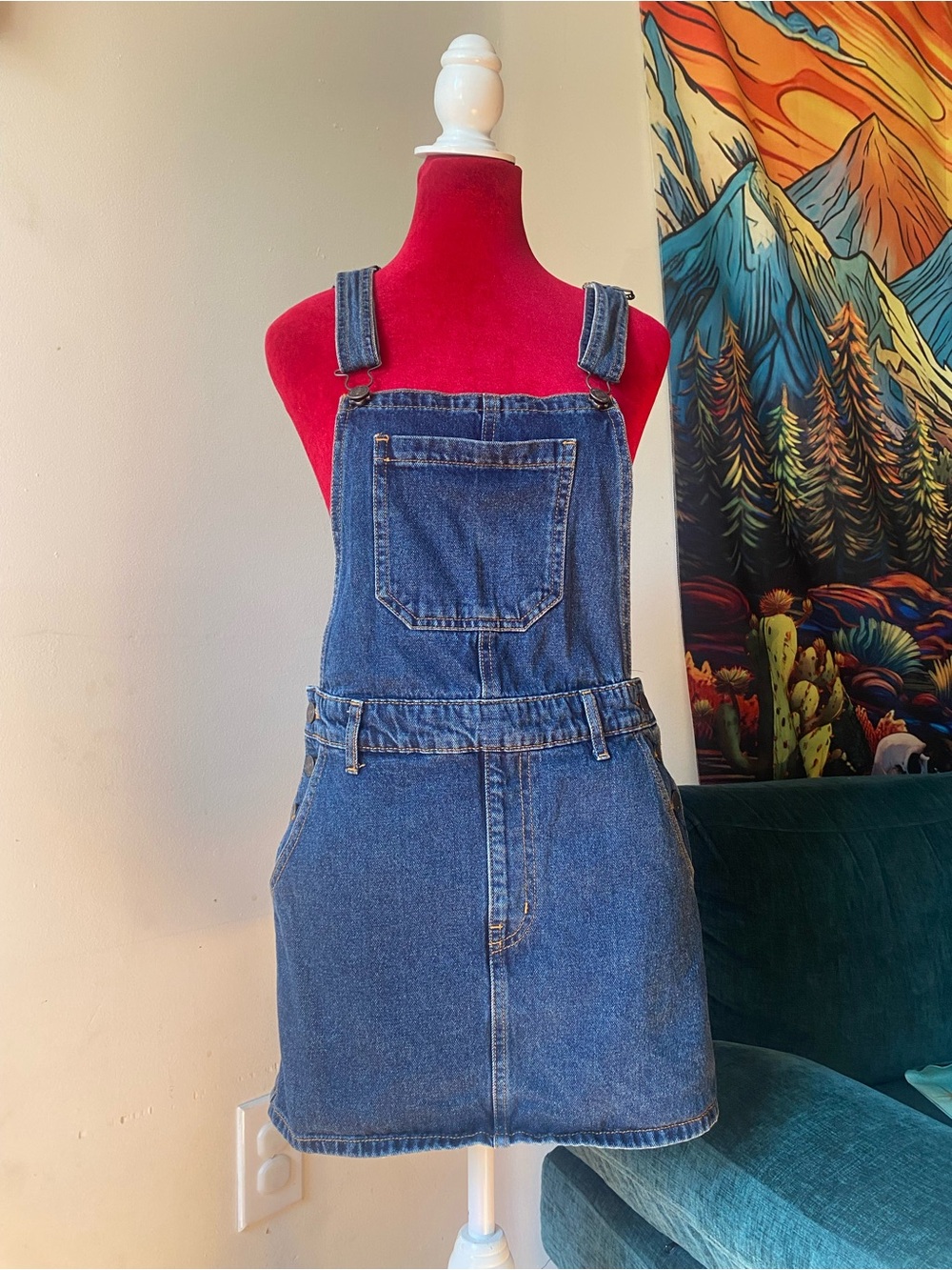Forever 21 Blue Denim Overall Mini Dress